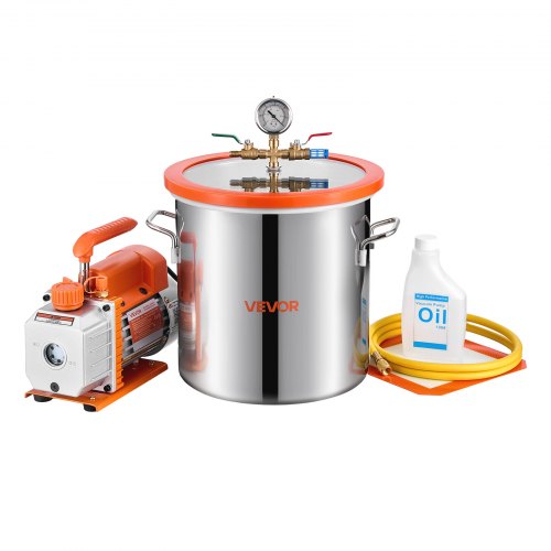 

VEVOR Kit di Pompa per Vuoto con Camera a Vuoto da 11,36 L Pompa 3,5 CFM 99 L/min Monostadio, Kit Camera di Degasaggio in Acciaio Inox, Coperchio in Vetro Temperato, Tubo da 1,5 m