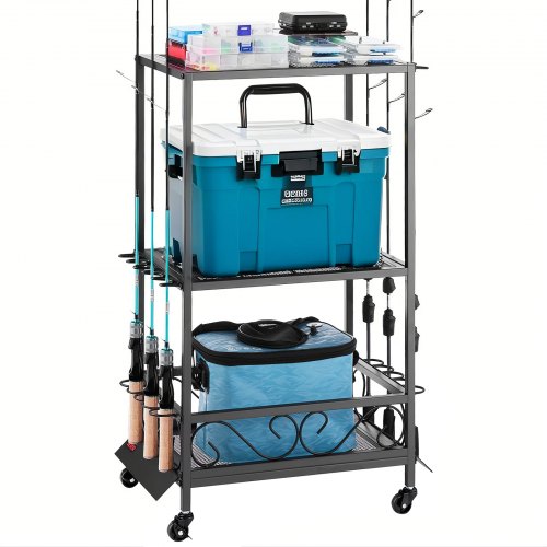 

VEVOR Portacanne da Pesca per 10 Aste, Portacanne con Ruote in Lega di Acciaio per Organizzare e Riporre, Supporto da Pavimento Salvaspazio per Attrezzatura da Pesca, Mobilità a 360°