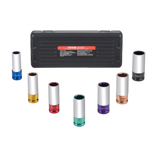 

VEVOR Set di Bussole per Dadi Ruota, Attacco da 12,7 mm Set di Bussole Metriche Profonde a 6 Punti, 7 Dimensioni di Dadi Ruota in Totale 17/19/21/22/23/24/27 mm Set di Bussole per Dadi Ruota in Cr-Mo
