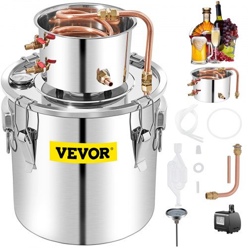 

VEVOR Distillatore Alcol con Pompa d'Acqua per Uso Domestico in Acciaio Inox da 50L, Alambicco Distillatore per Vino Liquore Grappa a Casa Uso Domestico con Pompa d'Acqua, Kit per Distillazione Alcol