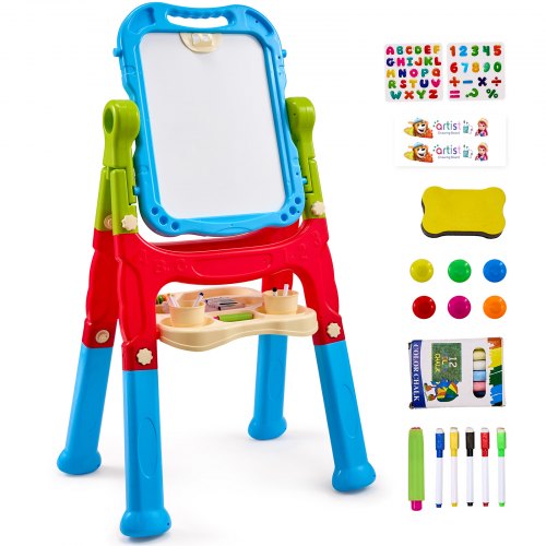

VEVOR Cavalletto da Disegno per Bambini 2 in 1 a Doppia Faccia con Lavagna Magnetica e Lavagna, Tavolo da Disegno Rimovibile Regolabile e Girevole con Accessori per Dipingere per Ragazzi e Ragazze