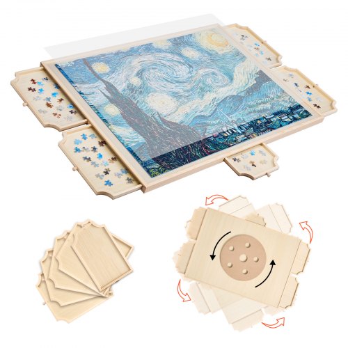 

VEVOR Tavolo per Puzzle 865 x 635 mm da 1500 Pezzi, Set da Tavolo per Puzzle Standard Portatili in Legno con 5 Cassetti e Coperchio, Anello di Base Rotante a 360° per Adulti, Facile da Riporre