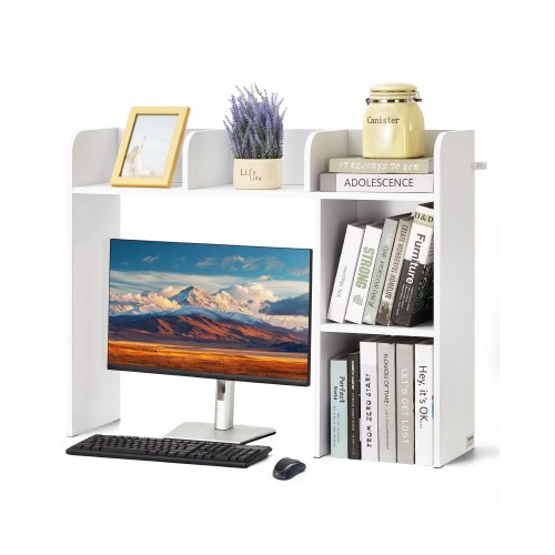 

VEVOR Libreria da Scrivania, Organizer per Oggetti da Scrivania 2 Livelli, Scaffale per Esposizione in Legno per Ufficio, Libreria con Piedini Antiscivolo, per Ufficio Casa, 945 x 241 x 734 mm Bianco