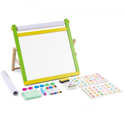 

VEVOR Cavalletto da Tavolo per Bambini 3 in 1, Tavolo da Disegno Pieghevole Portatile in Legno a Doppia Faccia con Lavagna Magnetica, Lavagna, Rotolo di Carta, con Accessori per Pittura per Ragazzi