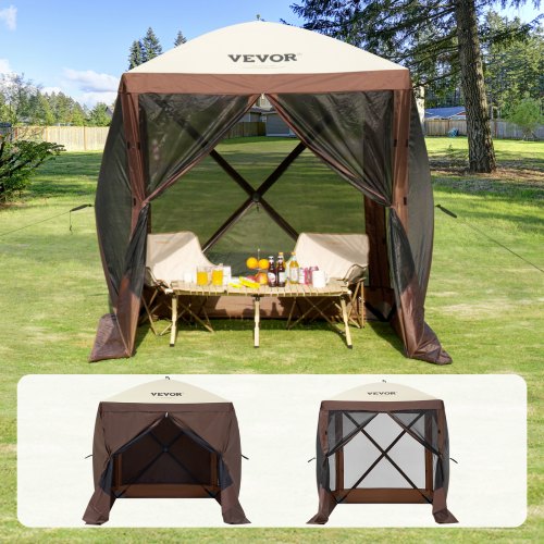 

VEVOR Gazebo Pop-Up, Tenda con Schermo Pop-Up, Baldacchino su 4 Lati, Riparo da Sole 4 Panni Antivento Rimovibili Finestre in Rete, con Zanzariera Schermo a Montaggio Rapido 1,83 x 1,83 m Marrone