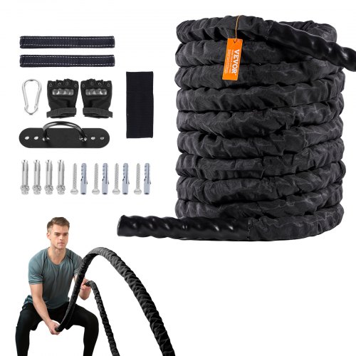 

VEVOR Battle Rope Corda da Allenamento Diametro 38 mm Lunghezza 9,1m, Corda da Allenamento in Poliestere, Attrezzatura da Allenamento da Palestra con Ancoraggio, Corda da Battaglia Muscolare Fitness