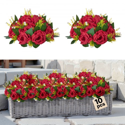

VEVOR Bouquet di Fiori Artificiali, 10 Pezzi, Diametro 24 cm, Centrotavola di Rose per Matrimonio, Composizioni Floreali Finte per Cerimonie, Ricevimenti, Decorazioni per Esterni, Rossa