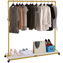 VEVOR Stand Appendiabiti in Metallo e Legno MDF con Ruote da 150 x 36 x 160 cm, Espositore Moderno a Colore d'Oro e Bianco, Adatto per Negozi di Abbigliamento, Guardaroba, Laboratori, Boutique, ecc.