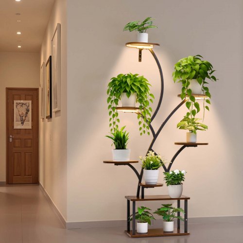

VEVOR Portavasi da Interno con Luci di Crescita, Mensola Illuminata per Piante a 8 Livelli Alta 1575 mm, Portavasi Angolare in Metallo, 3 Timer e 10 Livelli di Luminosità, Espositore per Fiori