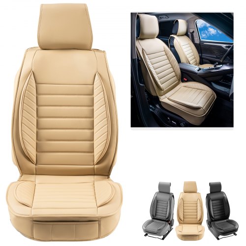 

VEVOR Coprisedili Universali per Auto Sedili Anteriori 2 Pezzi Coprisedili in Ecopelle, Disegno Semi-Chiuso, con Poggiatesta Rimovibile, Airbag, per Maggior Parte delle Auto SUV e Camion Beige