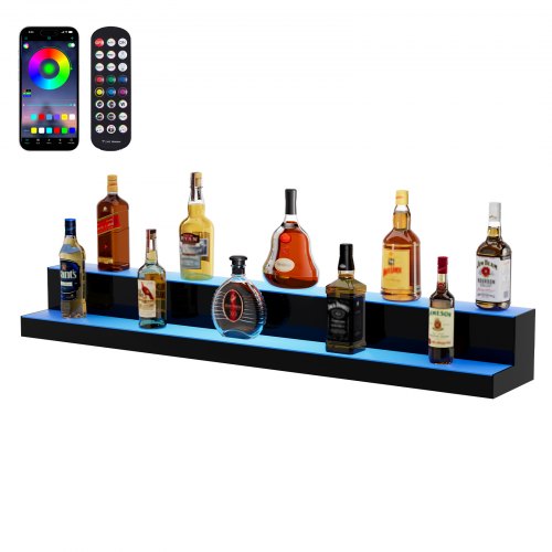 

VEVOR Portabottiglie da Bar per Mostrare Vino Bottiglia Illuminato a LED Telecomando RF Controllo App, Scaffale Illuminazione per Bevande in Acrilico 2 Ripiani, Portabottiglie da Vino 121x20x15cm