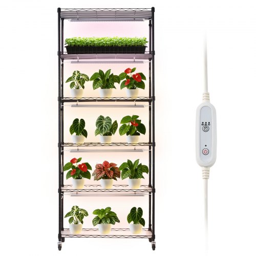 

VEVOR Scaffale per Piante con Luce di Coltivazione, 6 Livelli Espositore per Piante Alte 180 cm con Ruote e Timer, Luci di Coltivazione a LED a 3 Colori da 150 W, per l'Avvio dei Semi