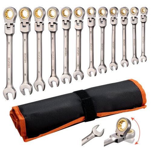 

VEVOR Set di Chiavi Combinate a Cricchetto Flessibile 12 Pezzi, Set di Chiavi a Cricchetto con Testa Snodata, Metriche da 8 mm a 19 mm, 72 Denti, in Acciaio al Cromo Vanadio, Custodia Arrotolabile