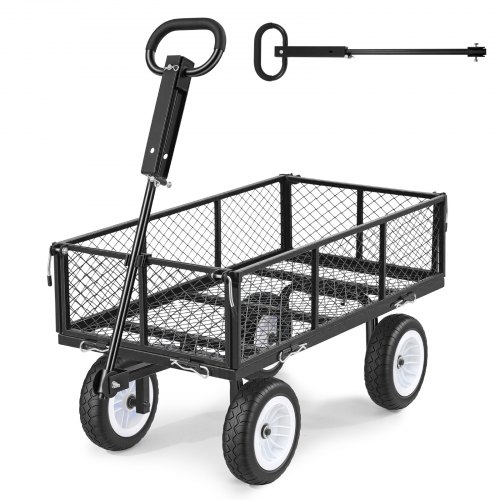 

VEVOR Carrello Portaoggetti da Giardino Carico max 408,2 kg Carrello da Trasporto per Legna Terra Detriti Lati Rimovibili Pneumatici Antiforatura in PU, Carretto Compatibile con Trattore ATV, Nero