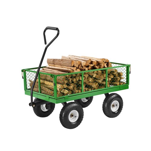 

VEVOR Carrello da Giardino in Acciaio 408,23 kg su Ruote, Carrello da Giardino Trainabile per Impieghi Gravosi, Carrello da Giardino in Metallo per Esterni, Pneumatici 254 mm, Maniglia Girevole a 180°