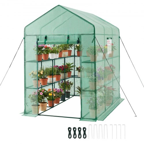 

VEVOR Serra da Esterno con Finestre, Serra da Giardino Portatile 137 x 206 x 196 cm Copertura in PE da 140 g/m² con Porta Avvolgibile con Cerniera 14 Mensole per Piante Fiori Ortaggio Giardino