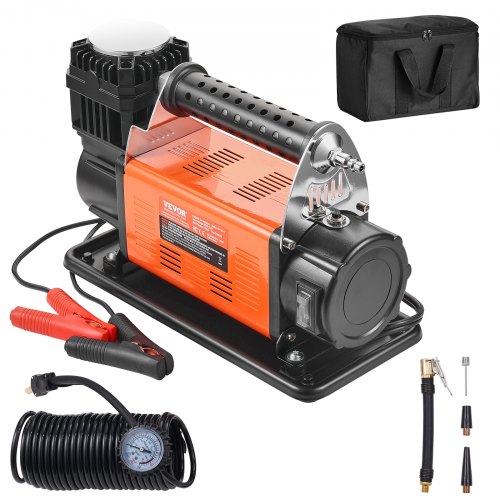 

VEVOR Gonfiatore per Pneumatici 12 V, Compressore d'Aria per Carichi Pesanti, Pompa d'Aria Fuoristrada per Auto, SUV, Camion con Adattatori Cavo Alimentazione Tubo Aria Manometro, Borsa Trasporto