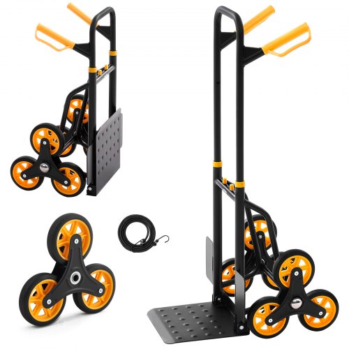 

VEVOR Carrello Portapacchi per Scale Capacità di Salita Scale 150 kg, Carrello Pieghevole per Carichi Pesanti con Maniglia Telescopica, 6 Ruote e 2 Corde Elastiche, per Generi Alimentari, Magazzino