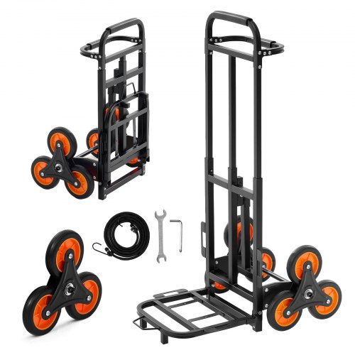 

VEVOR Carrello Pieghevole per Scale Capacità di Salita Scale 100 kg, per Carichi Pesanti con Maniglia Telescopica, 6 Ruote e 2 Corde Elastiche, Carrello Saliscale per Generi Alimentari, Magazzino