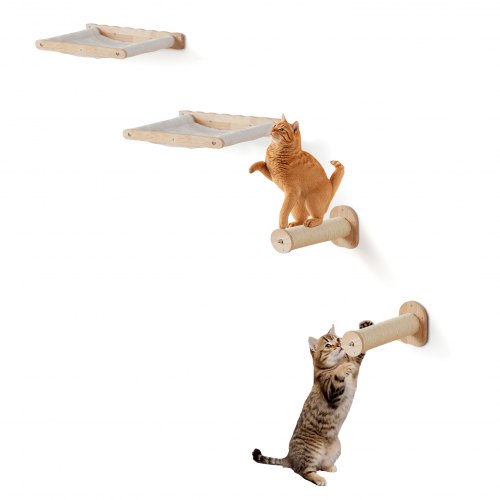 

VEVOR Mensole da Parete per Gatti con Pali per Saltare e Amache, Set di Mobili da Parete per Gatti Fino a 18,14 kg Pile di Corallo Rimovibile Lavabile per Dormire, Giocare, Arrampicarsi, Set da 4