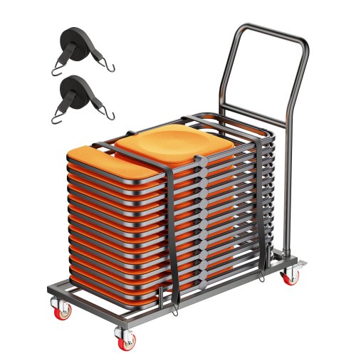 

VEVOR Porta Sedie Pieghevole, Capacità 136 kg Carrello Porta Sedie a L per Posizionamento Orizzontale per 25 Sedie, Carrello Porta Sedie in Metallo Resistente con Ruote in Gomma e Supporti, Nero Opaco