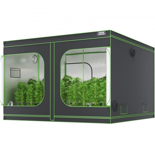 

VEVOR Tenda da Coltivazione Idroponica in Oxford 600D Alta Riflettente con Finestra di Osservazione 305x305x203cm, Borsa degli Attrezzi e Vassoio da Pavimento per la Coltivazione di Piante da Interno