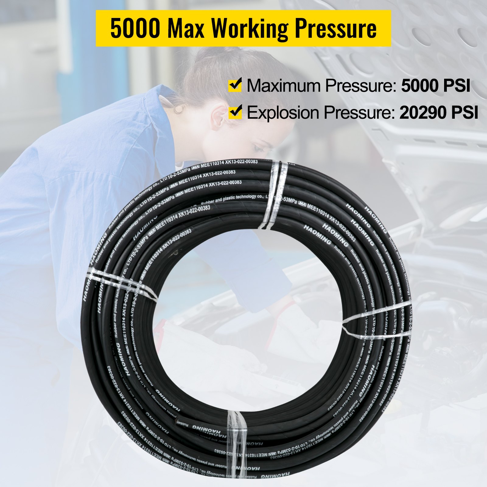 VEVOR Tubo Idraulico 1/4" X 100 Piedi - 5800 PSI, Gomma Con Rinforzo Acciaio, Per Olio E Fluidi Idraulici - Foto 10