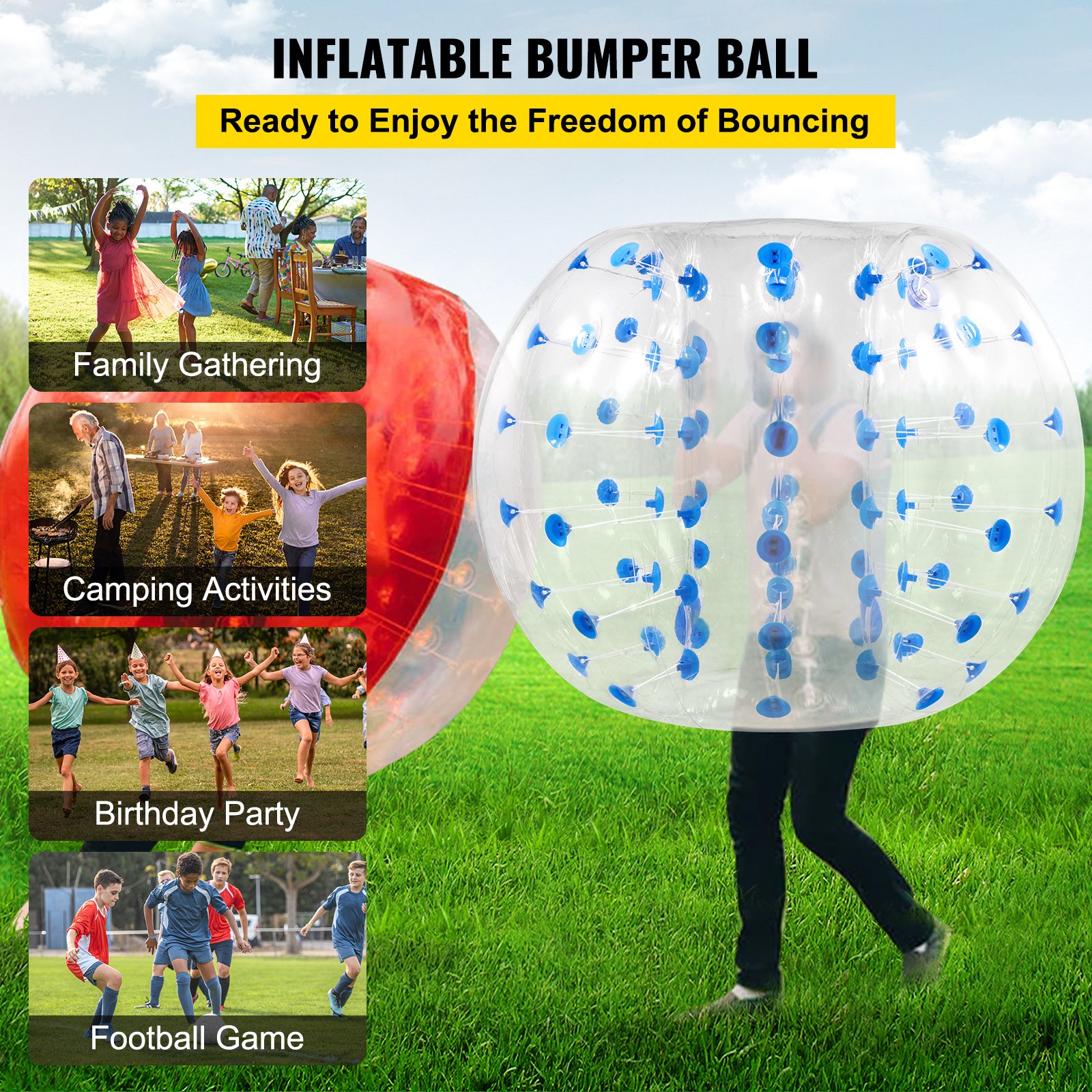 Palla Gonfiabile Zorb Ball 120 Cm Per Adulti – PVC Trasparente Blu, Con Manici, Per Bubble Football E Giochi Outdoor