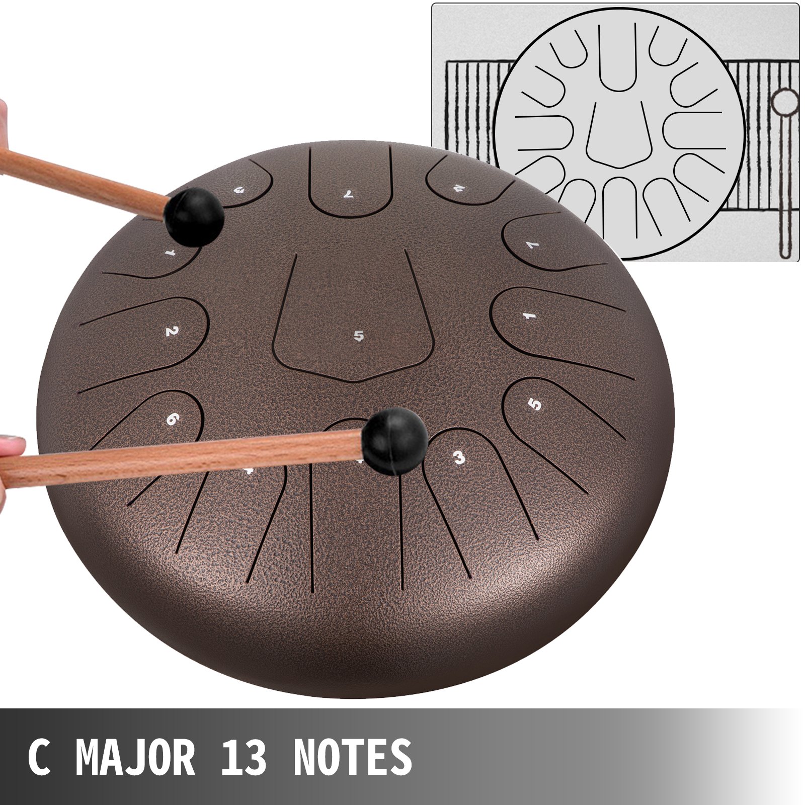 Rain Drum - Tamburo Della Pioggia Per Esterni, 7 Pollici, 11 Toni, In Acciaio | Strumento Musicale Per Bambini, Meditazione