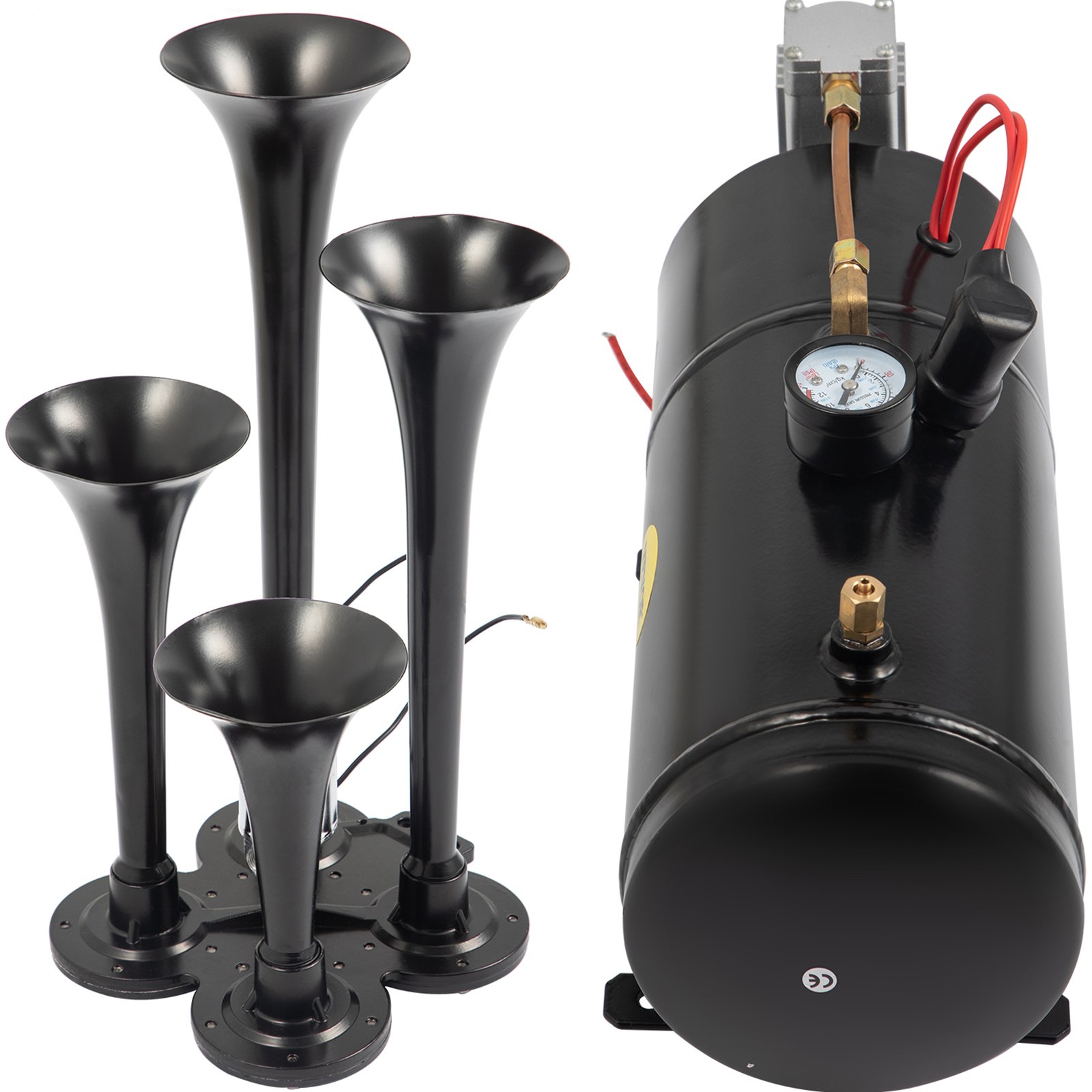 Compressore D'Aria Professionale Con Serbatoio 6L, 12V 23A, Per Gonfiaggio Pneumatici Auto E Clacson, Kit Completo Con Tubo 3,8m