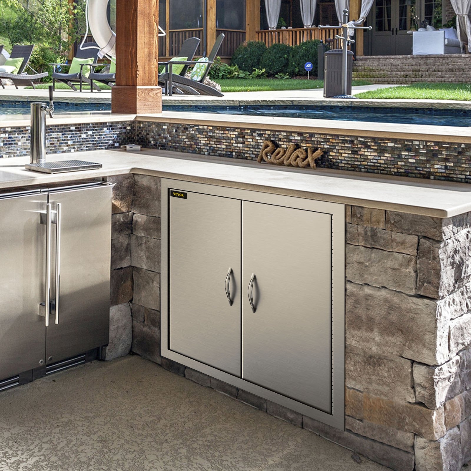 Porte Per Cucina Da Esterno In Acciaio Inox - 33x22 Pollici, Doppia Anta, Per Barbecue E Isola - Foto 5