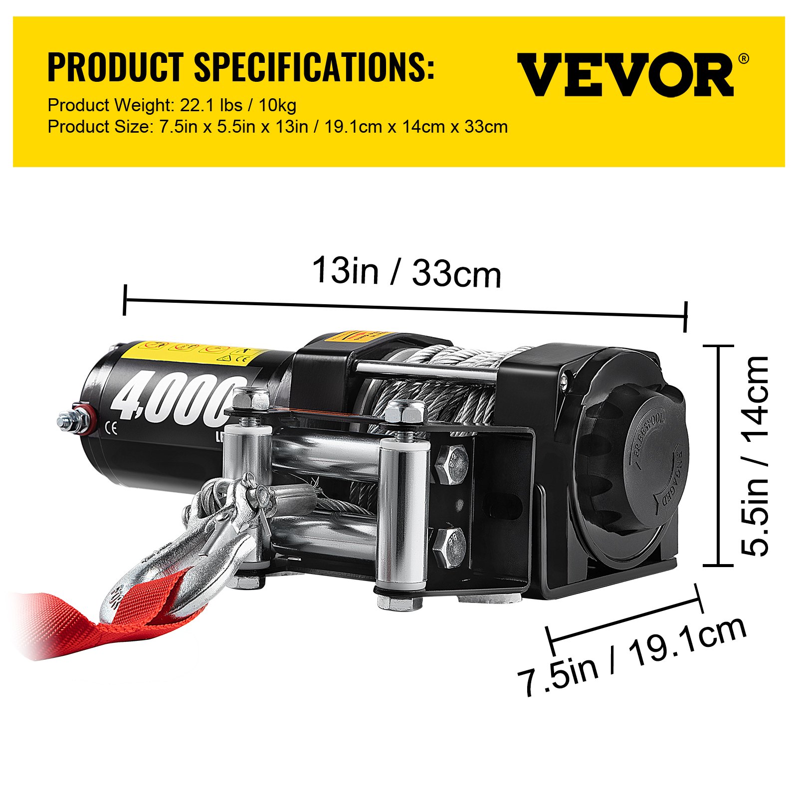 Verricello Elettrico Varan Motors 12V 1587kg - Argano Con Cavo Da 10.2m E 5.2mm Per Fuoristrada