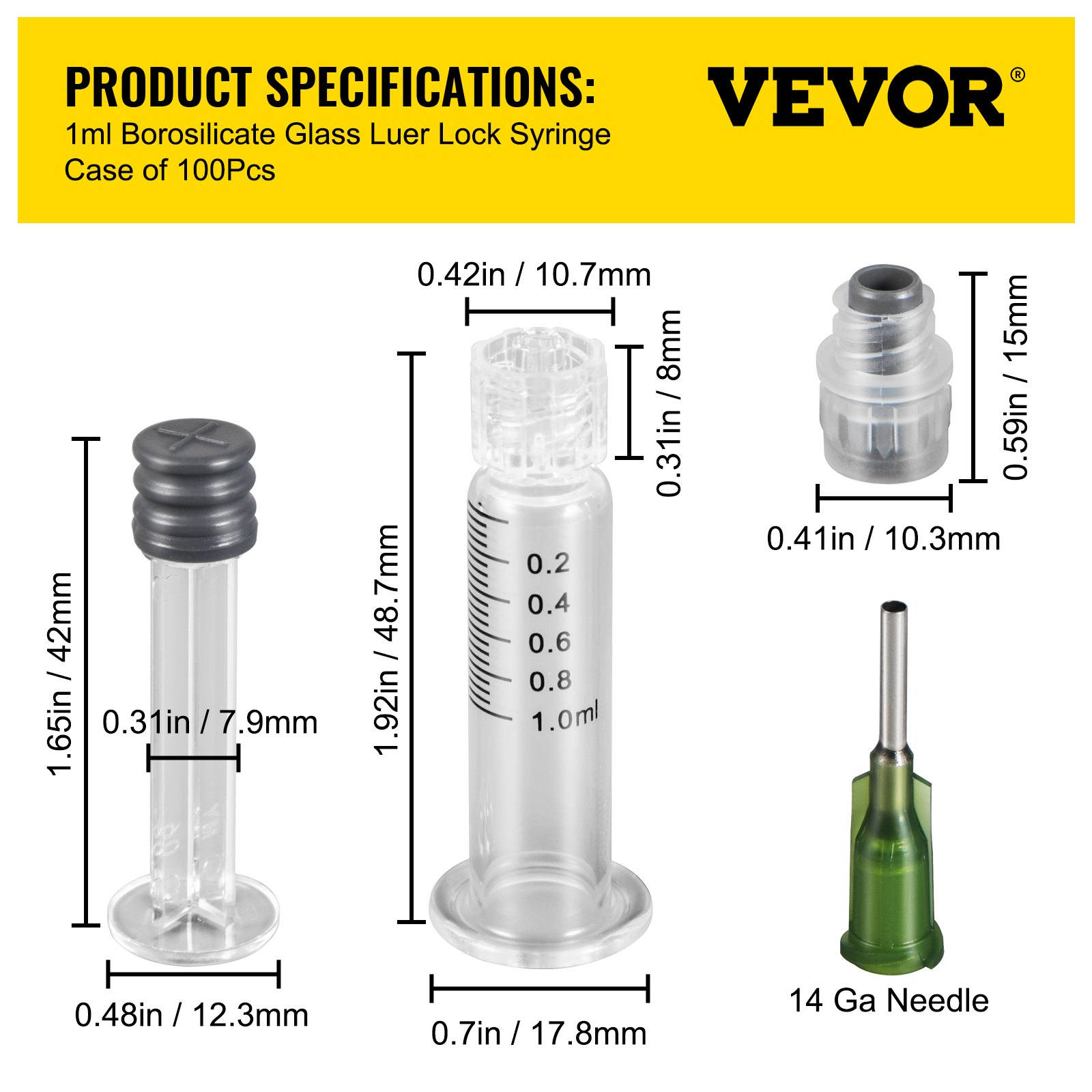 Confezione da 5 siringhe in vetro riutilizzabili, da 5 ml, diametro