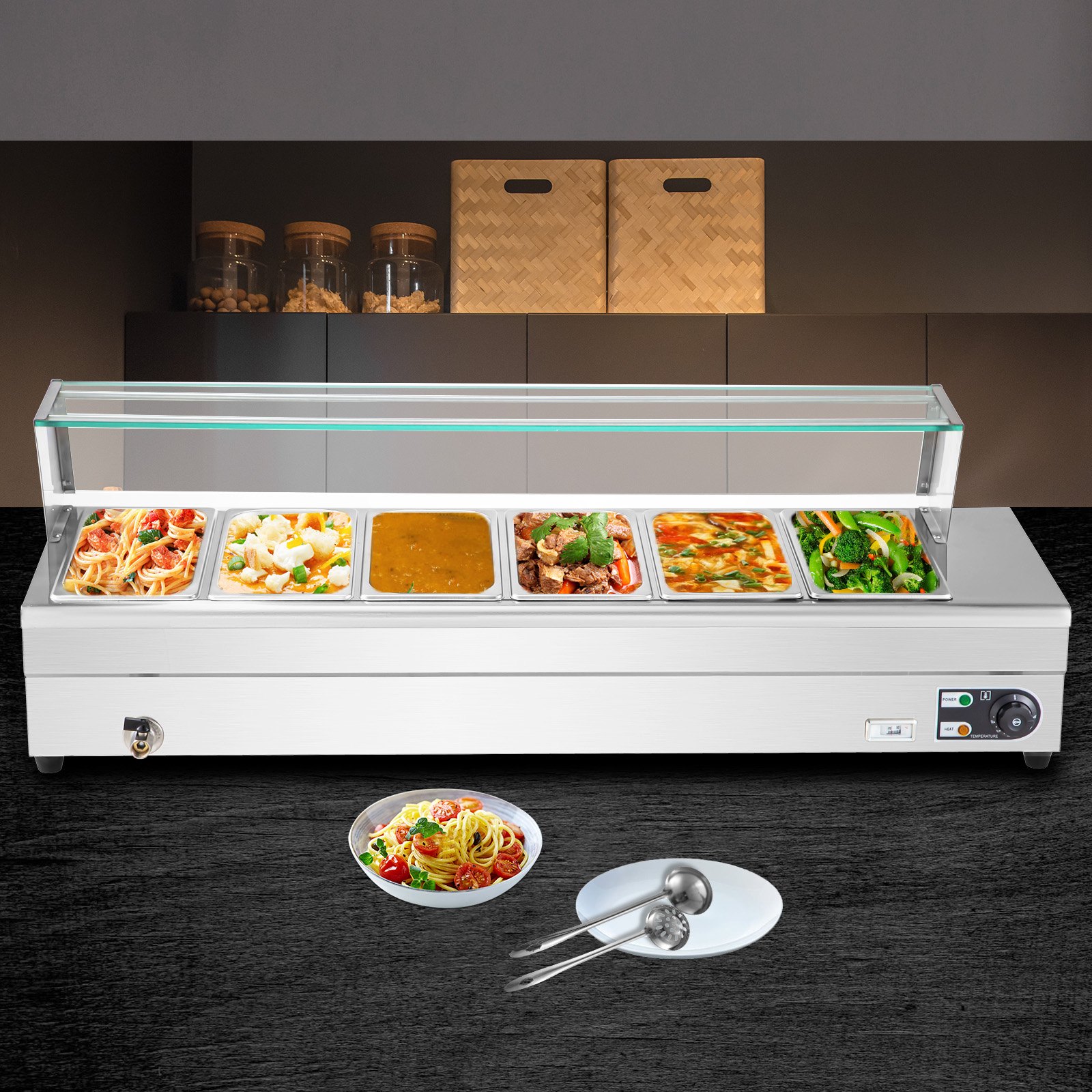 VFDZ 9L Scaldavivande Elettrico per Buffet, Acciaio Inossidabile Chafing Dish Elettrico, Professionale Vassoi Scaldavivande con Touche Intelligente LED, Temperatura Regolabile30-90°C(Size:1/2