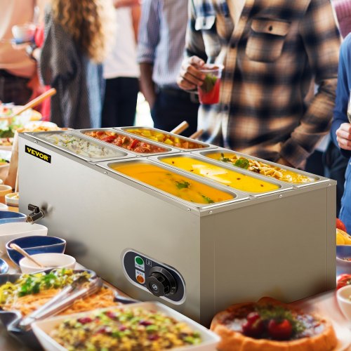Scaldavivande Elettrico Bain Marie Professionale - 6 Pentole 1/6 GN, Acciaio Inox - Foto 6