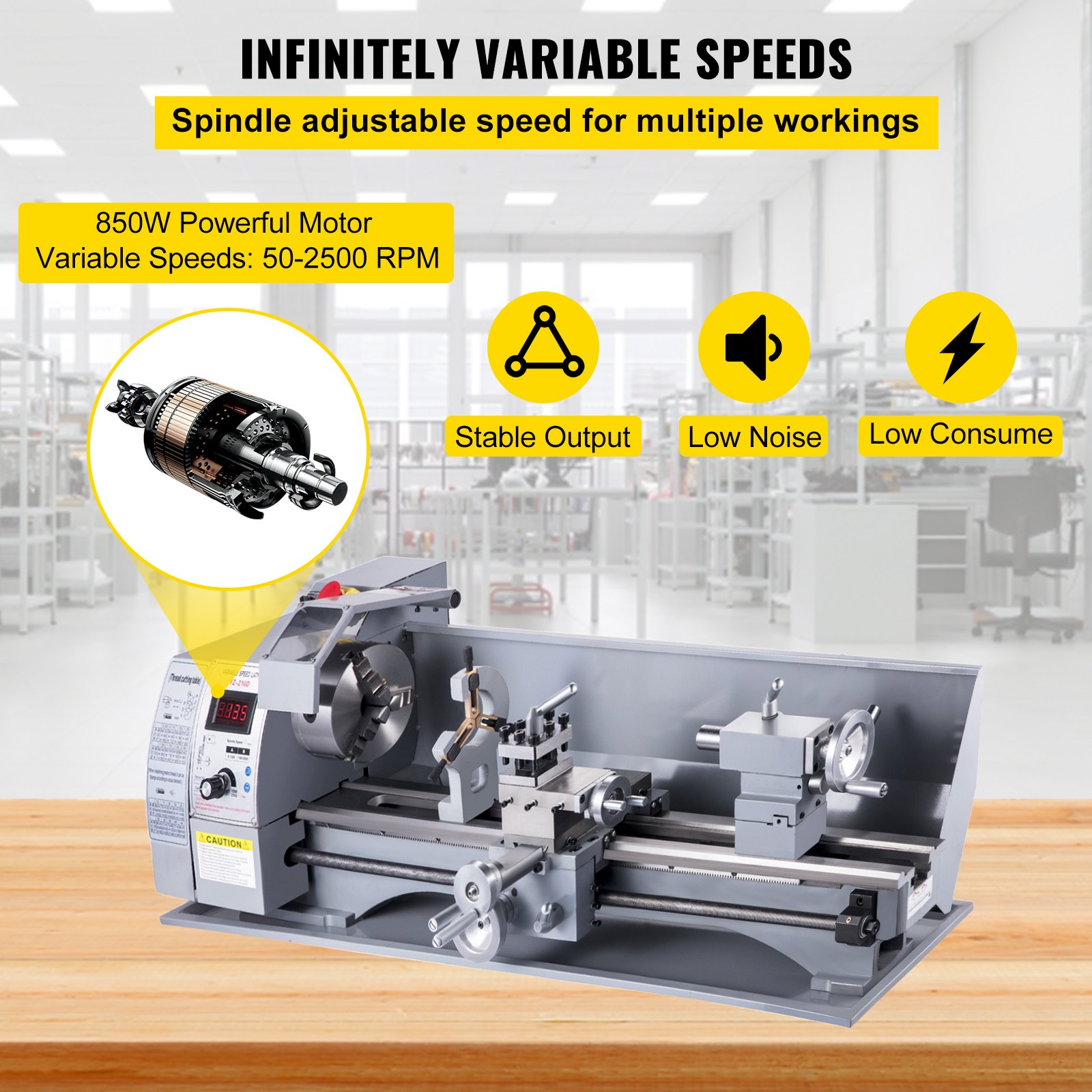 Tornio Da Banco Per Metalli VEVOR - Motore 500W, Velocità 0-2200 Giri/min, Mandrino MT3, Ideale Per Lavorazioni Di Precisione - Foto 9