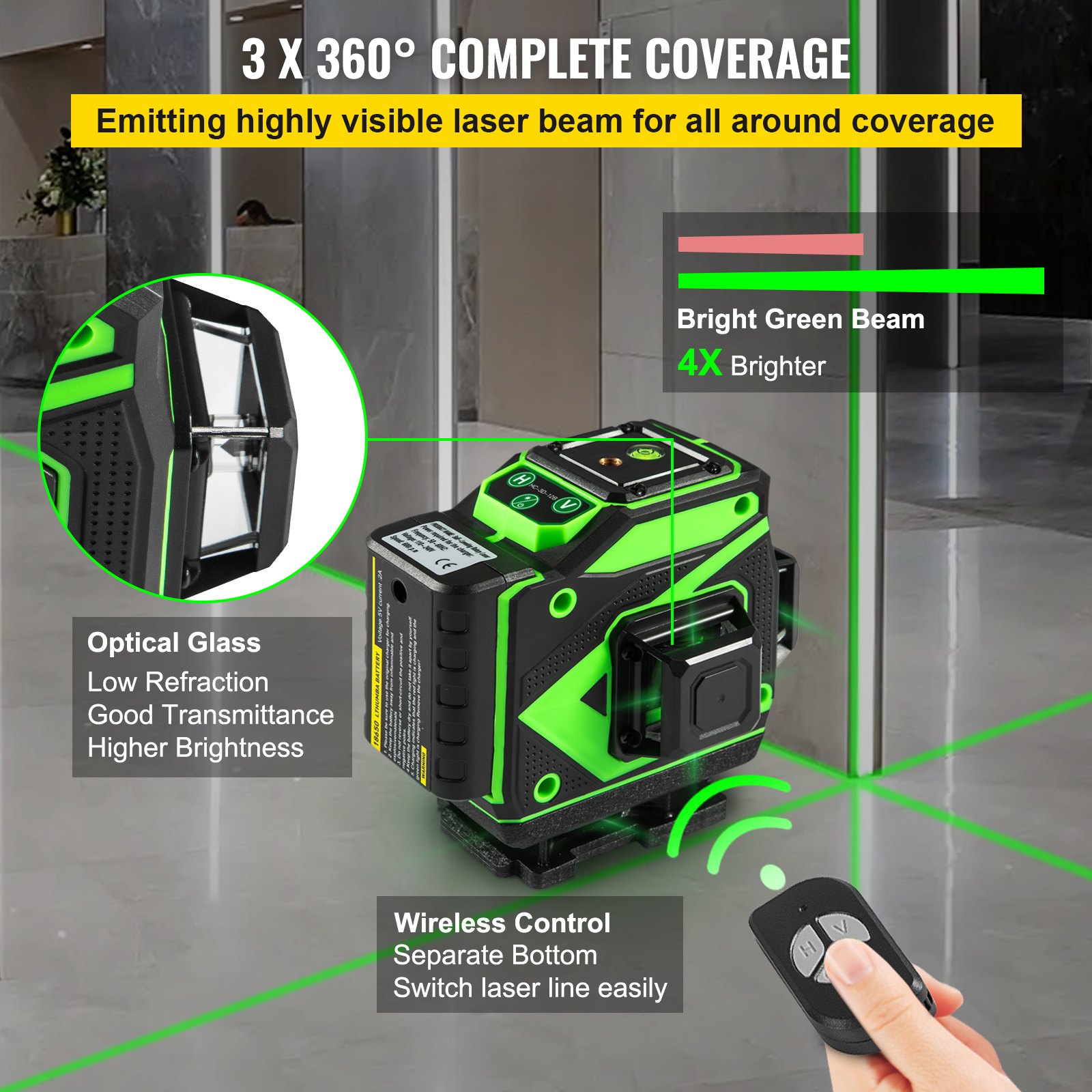 Livella Laser Verde 4x360° Autolivellante - Con Treppiede E Telecomando | Per Interni E Progettazione - Foto 4