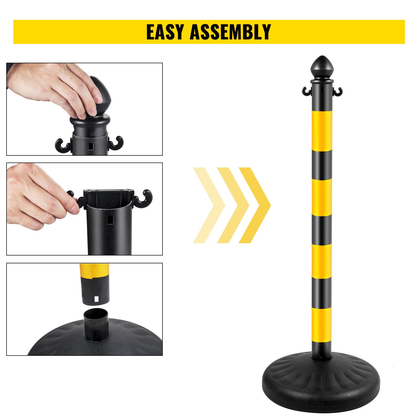 Set 6 Paletti Delimitazione Con Catene - Giallo E Nero Per Parcheggi, Giardini, Hotel