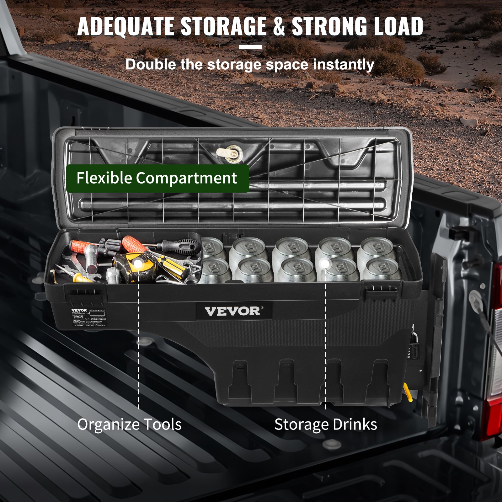 VEVOR Scatola Portautensili Per Pickup - 6,6 Galloni, Nera, Per Dodge RAM 1500 2019-2021, Installazione Facile - Foto 5