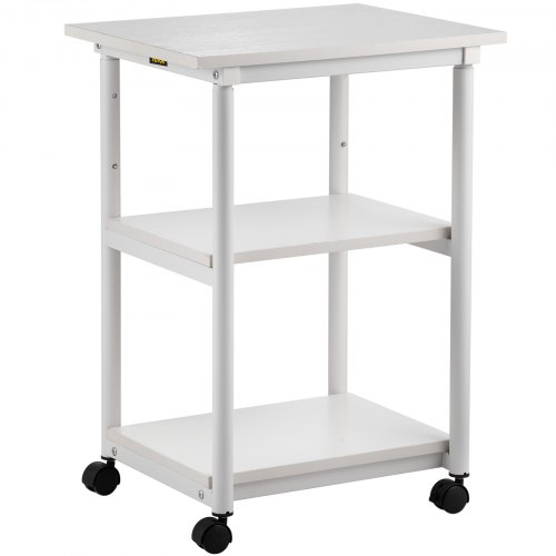 Carrello Porta Stampante A 3 Livelli Bianco - Dimensioni 48x39x77 Cm, Ripiano Regolabile, Ruote Bloccabili - Per Ufficio E Casa
