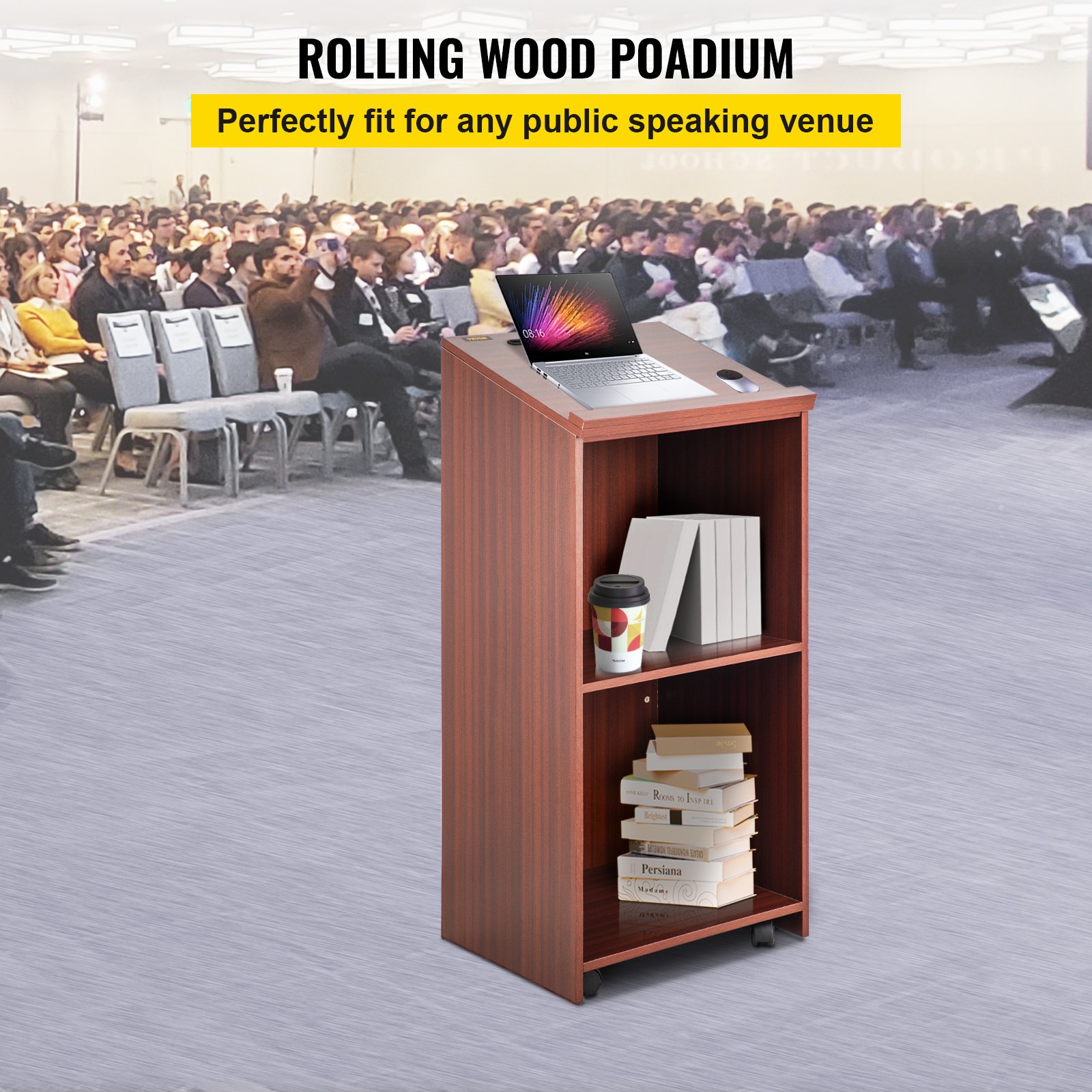 VEVOR Supporto per Podio, Capacità di Peso 15 kg Podio per Conferenze con Ampia Superficie di Lettura e Ripiano Portaoggetti, Fermalibri, da Terra, per Aule, Matrimoni, Conferenze, Lezioni e Concerti