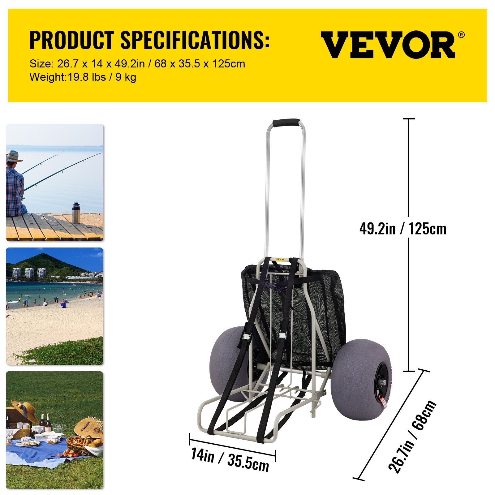 Carrello Da Spiaggia WOLTU Carrello Da Giardino Pieghevole Con Ruote Girevoli A 360 Carrello Spesa Capacità 80 Kg