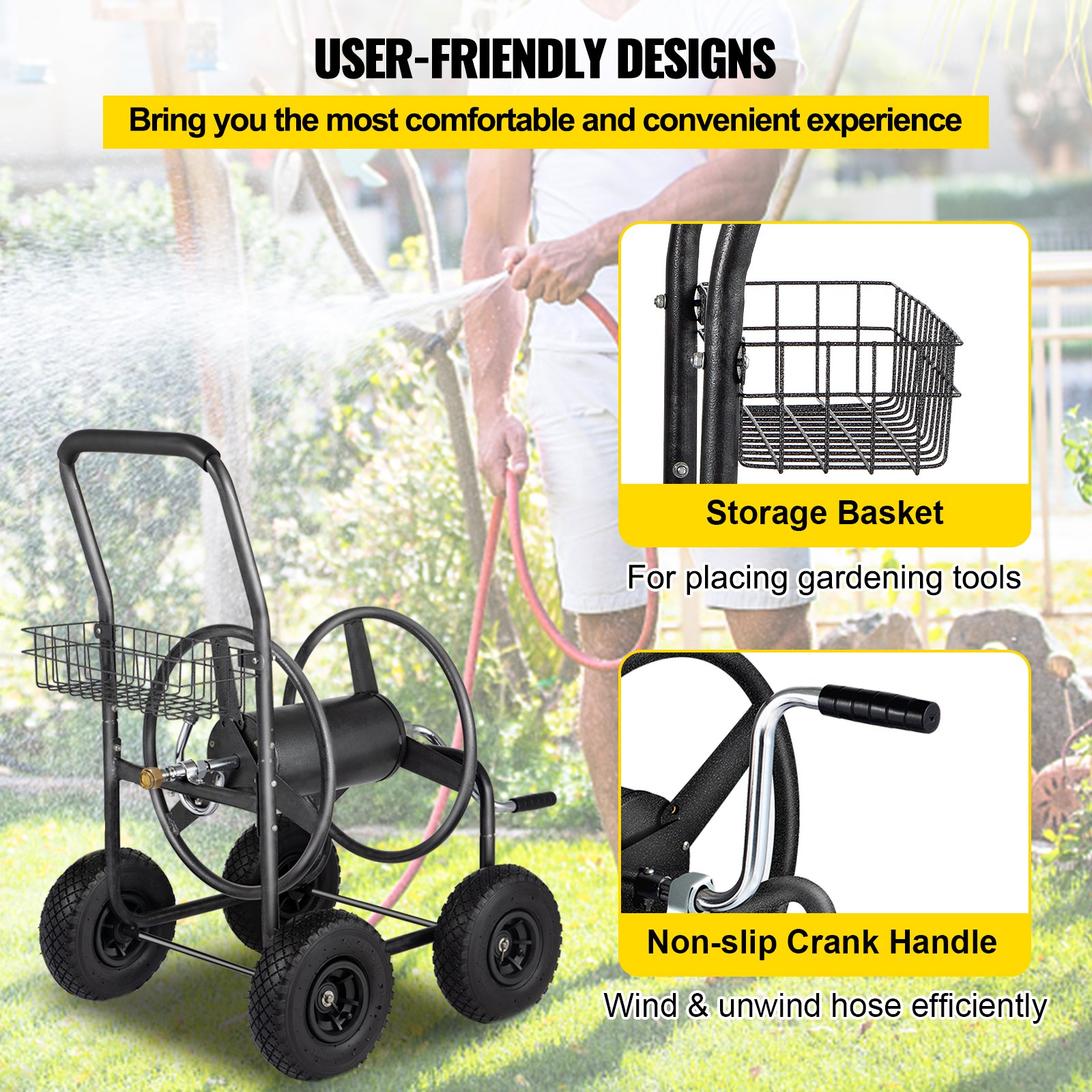 Carrello avvolgitubo in acciaio zincato con ruote giardino verdemax