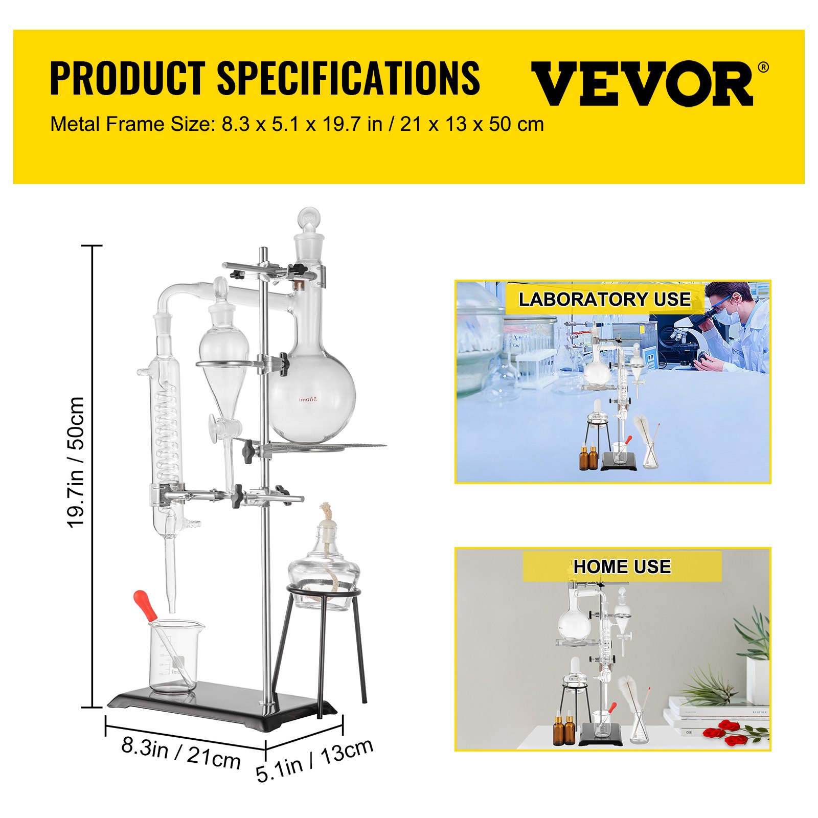 Kit Distillazione VEVOR 29 Pezzi - Vetro Borosilicato 3.3, 1000ml, Per Oli Essenziali, Laboratorio, Casa - Foto 7