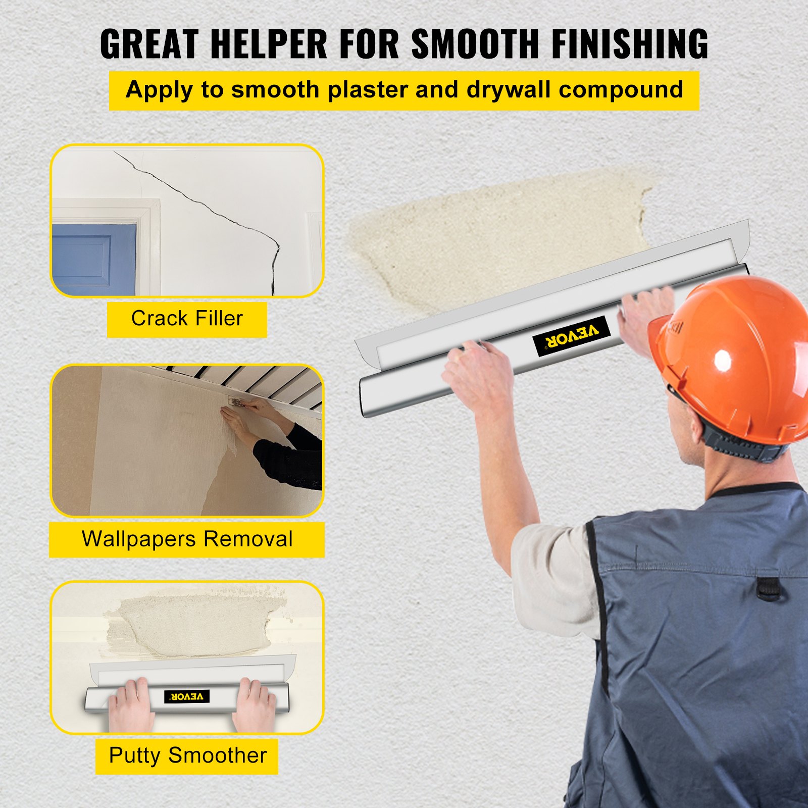 VEVOR Spatola di Finitura, Lama 10/16/24 Pollici Peso 4,58 kg Strumento Scremante in Acciaio Inossidabile per La Rimozione di Stucco, Mastice, Gesso, Stucco, Raschiatura, Vernice e Carta da Parati
