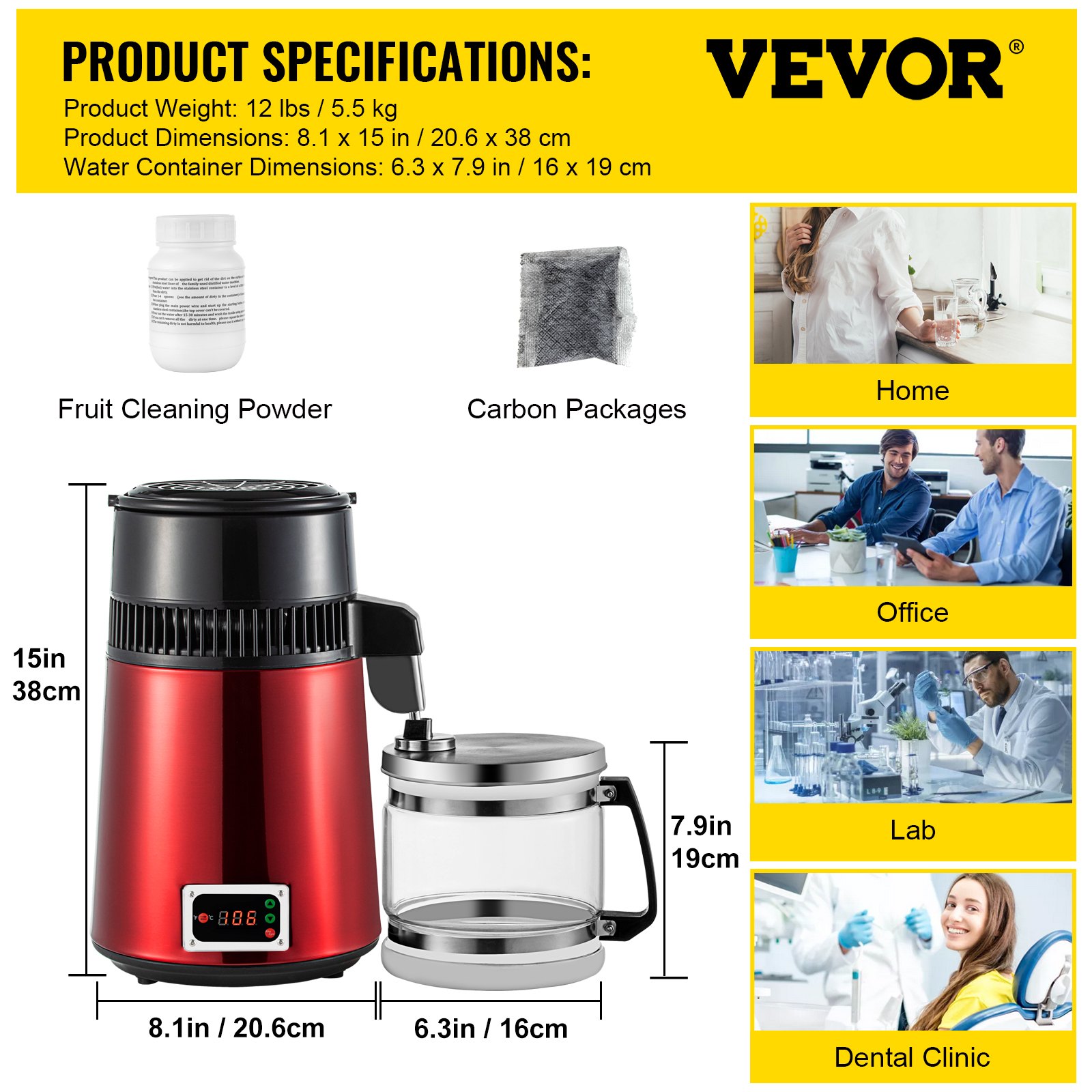 VEVOR Distillatore d'Acqua 4L Macchina per Acqua Distillata 1L/h 750W, Macchina per Distillare Acqua Uso Alimentare Contenitore Interno Vetro Acciaio Inox per Purificazione Acqua Casa Ufficio Clinica