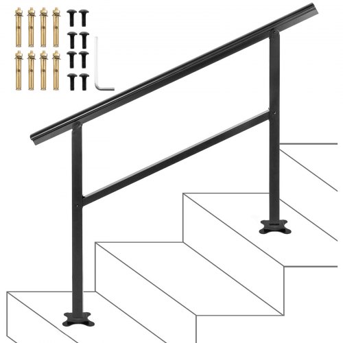 屋外ステップ用手すり 屋外手すり 屋外階段の手すり 121x85cm 黒 3-4ステップに適合