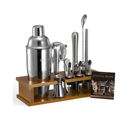 Juego de coctelera VEVOR, 18 piezas de acero inoxidable con soporte de bambú, accesorios para barman de Martini Cuchara mezcladora, mortero, medidor,