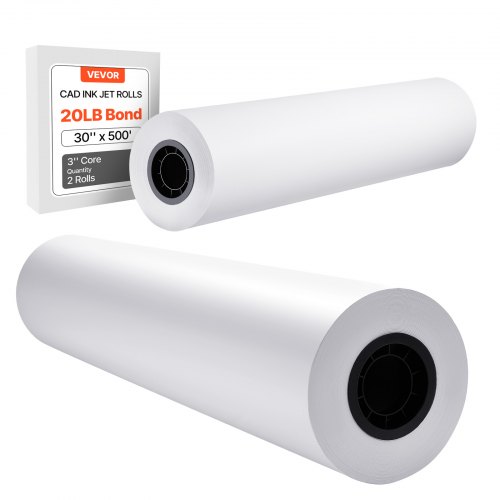 VEVOR Rollos de Papel de Formato Ancho, 762 mm de Ancho y 152,4 m de Largo, Pulpa de Madera Pura, 2 Rollos, para Dibujos