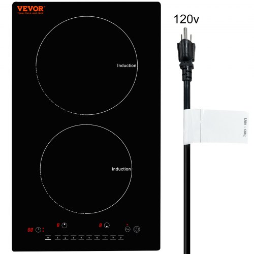 VEVOR Estufa eléctrica, 2 quemadores, estufa de inducción de 12 pulgadas, estufa magnética incorporada de 1800 W, quemador multifuncional de 9 niveles